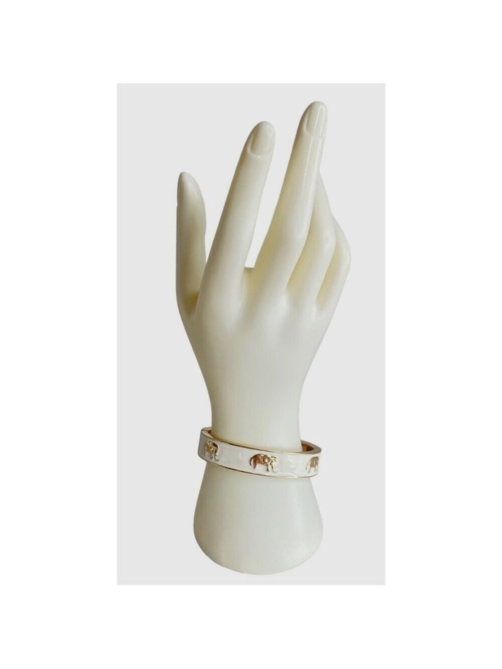 FORNASH Elephant Hinge Bangle Bracelet Gold & Cream Enamel 7.25"